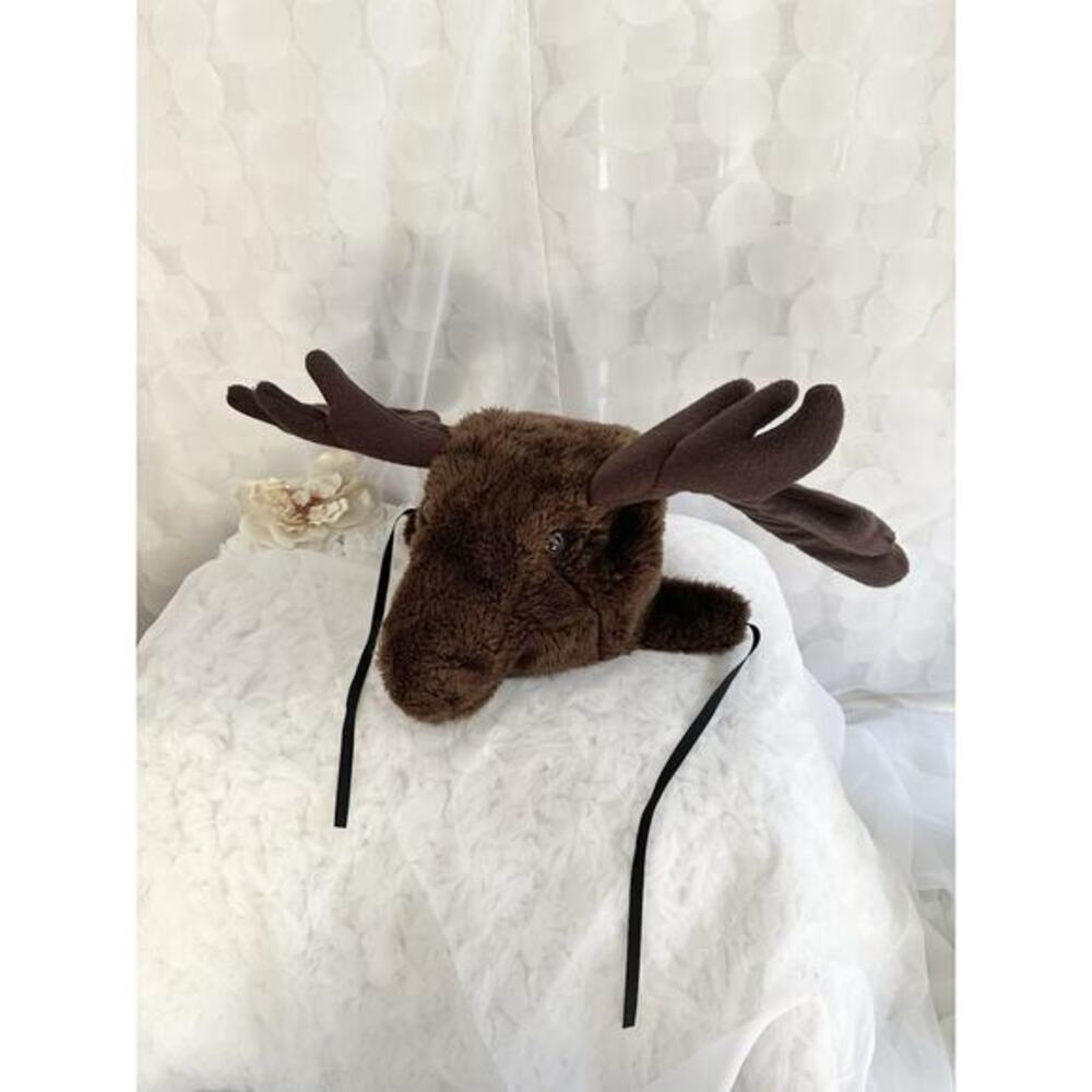 Vintage 80s Brown moose head Fleece hat by the Rocking Horse Company Seattle
